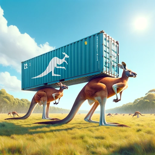 Kangaroos carrying a shipping container